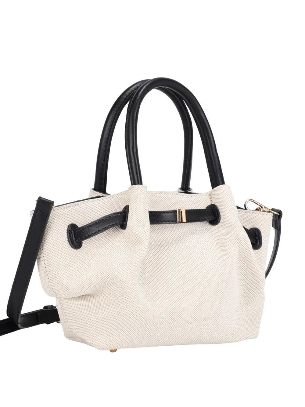 Canvas Mini Tote Bag with PU Leather Trim